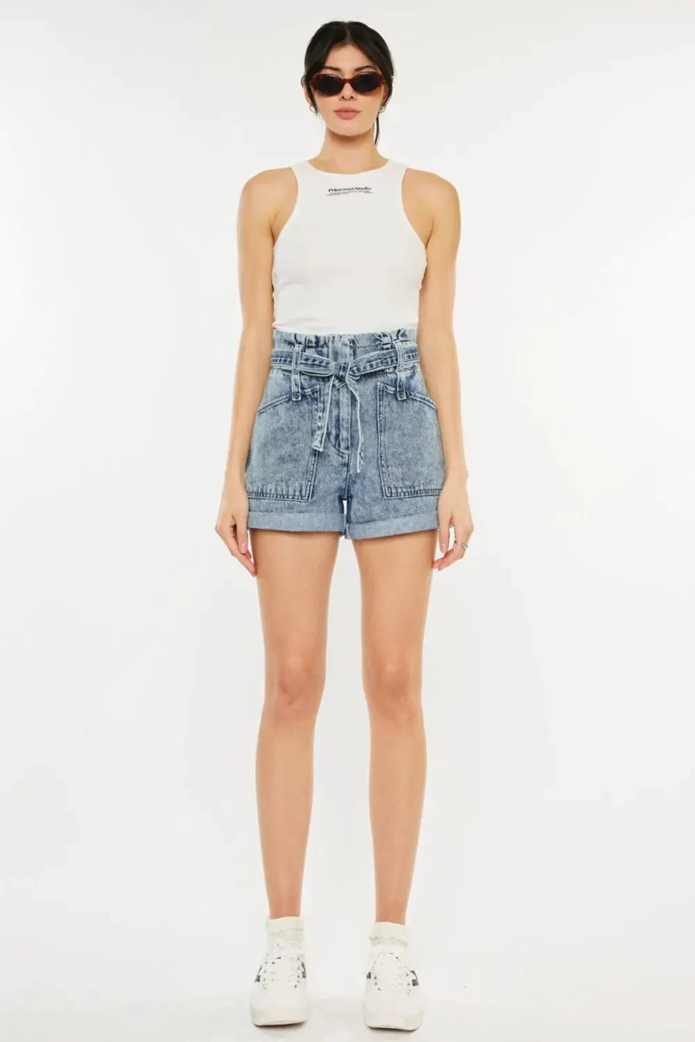 Kancan Ultra High Rise Paperbag Denim Shorts by Kancan