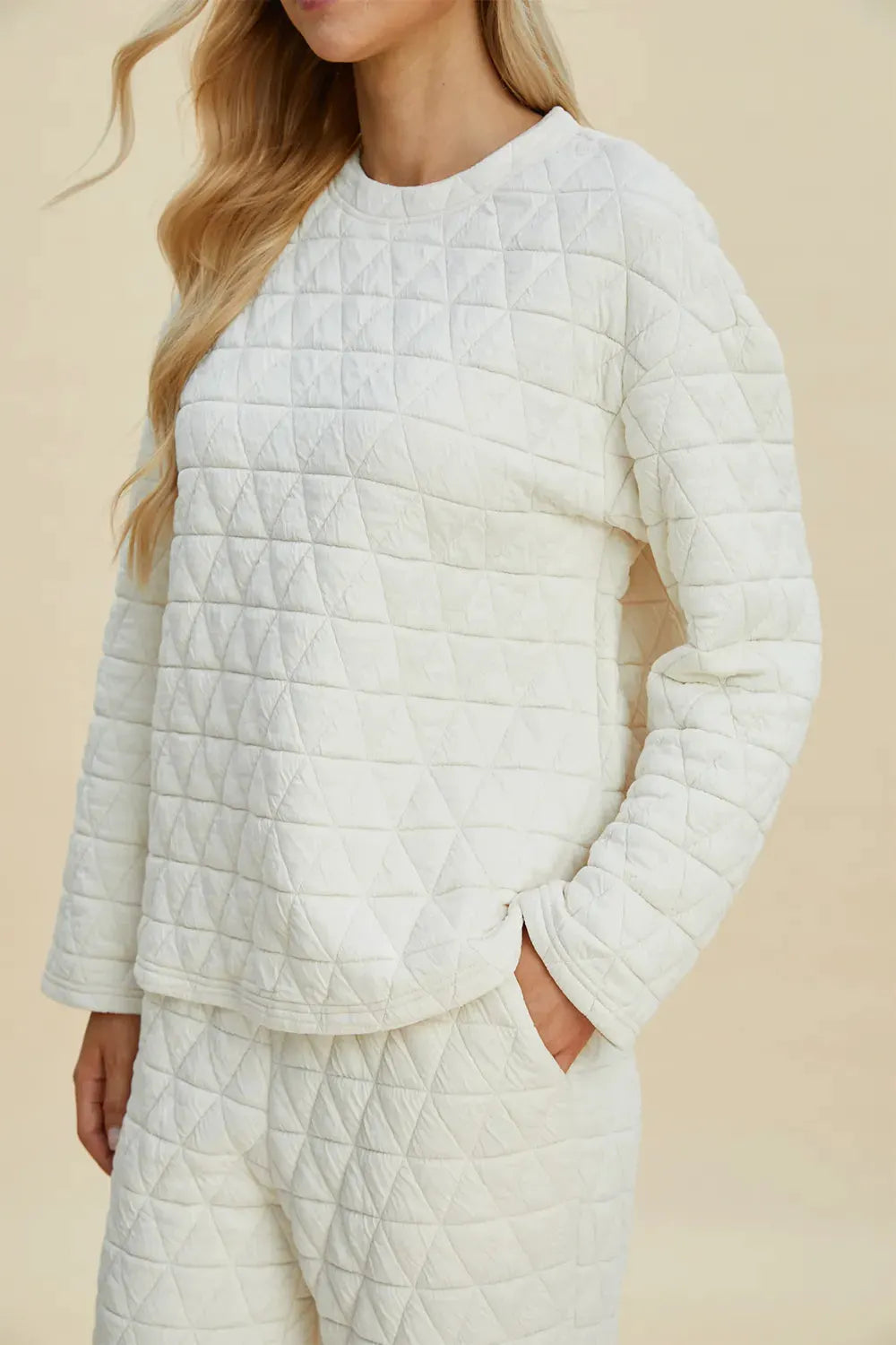 Double Take Full Size Texture Round Neck Long Sleeve Top and Pants Set by Double Take