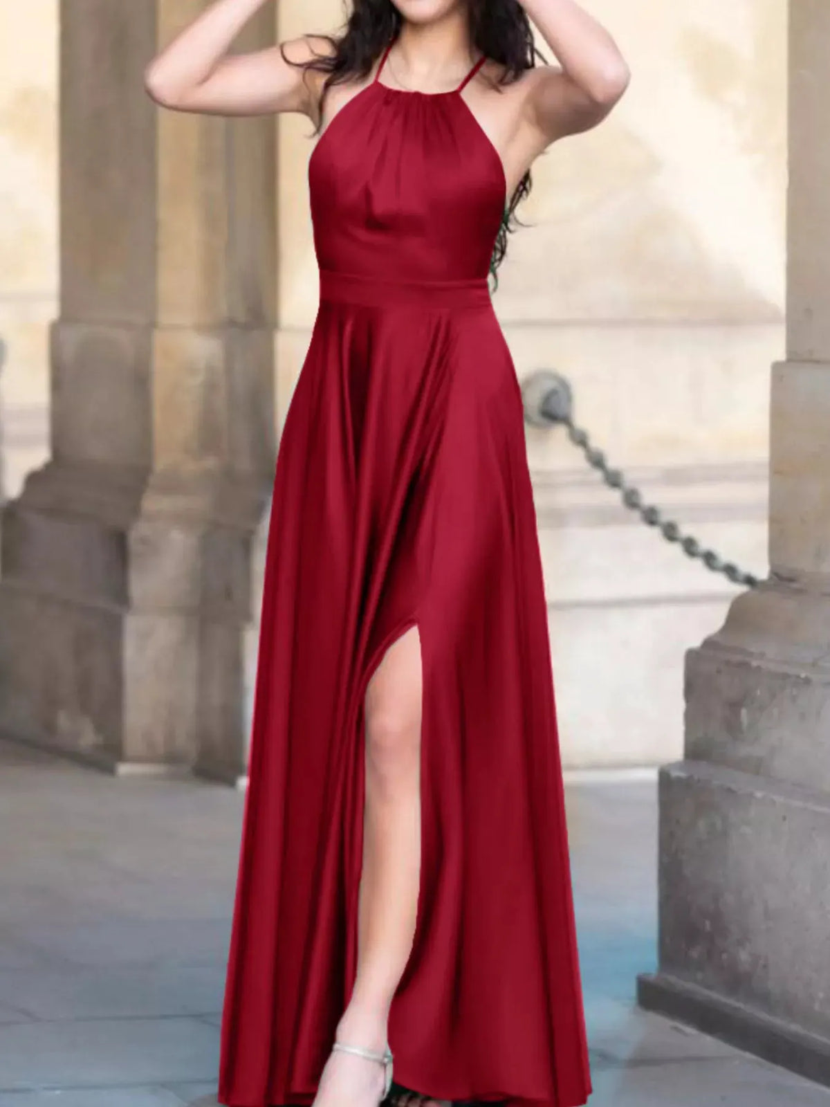 Halter Neck Slit Maxi Dress by Partner Label