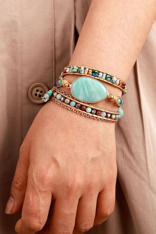 Handmade Natural Stone Beaded Triple Layer Bracelet by Partner Label
