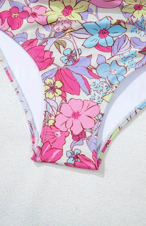 Floral Ruffle Trim Tummy Control One Piece Swimsuit by Partner Label