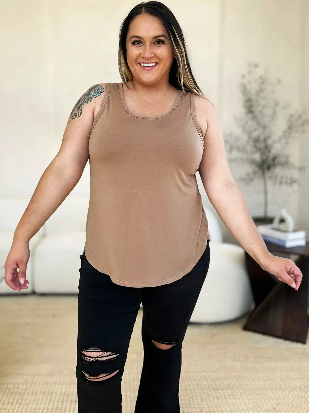 Basic Bae Full Size Round Neck Curved Hem Tank by Basic Bae