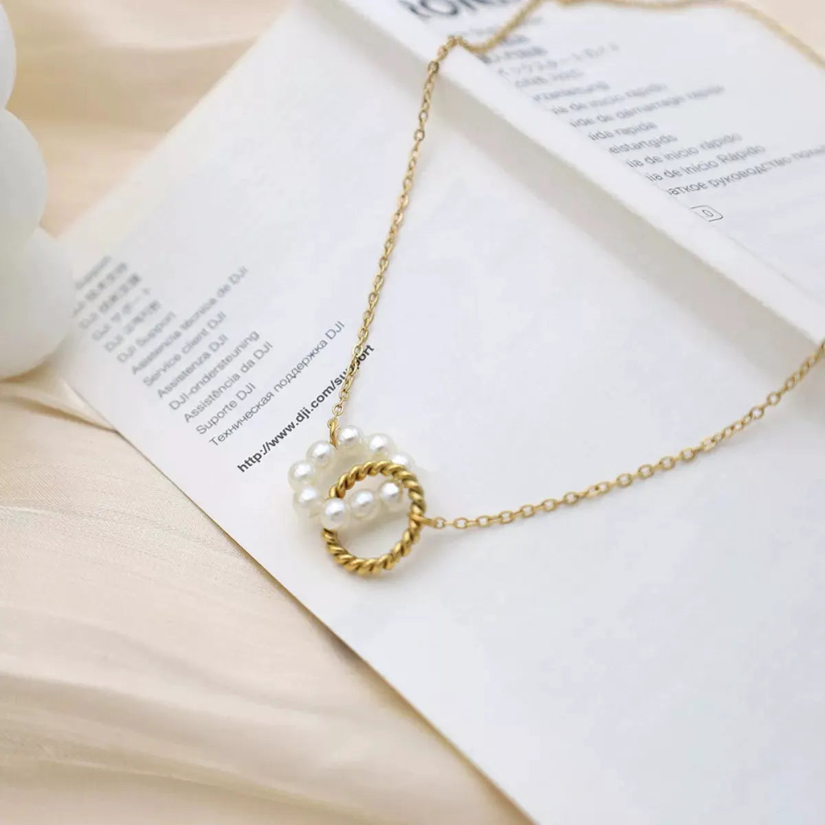 18K Gold-Plated Pearl Twisted Pendant Necklace by Partner Label