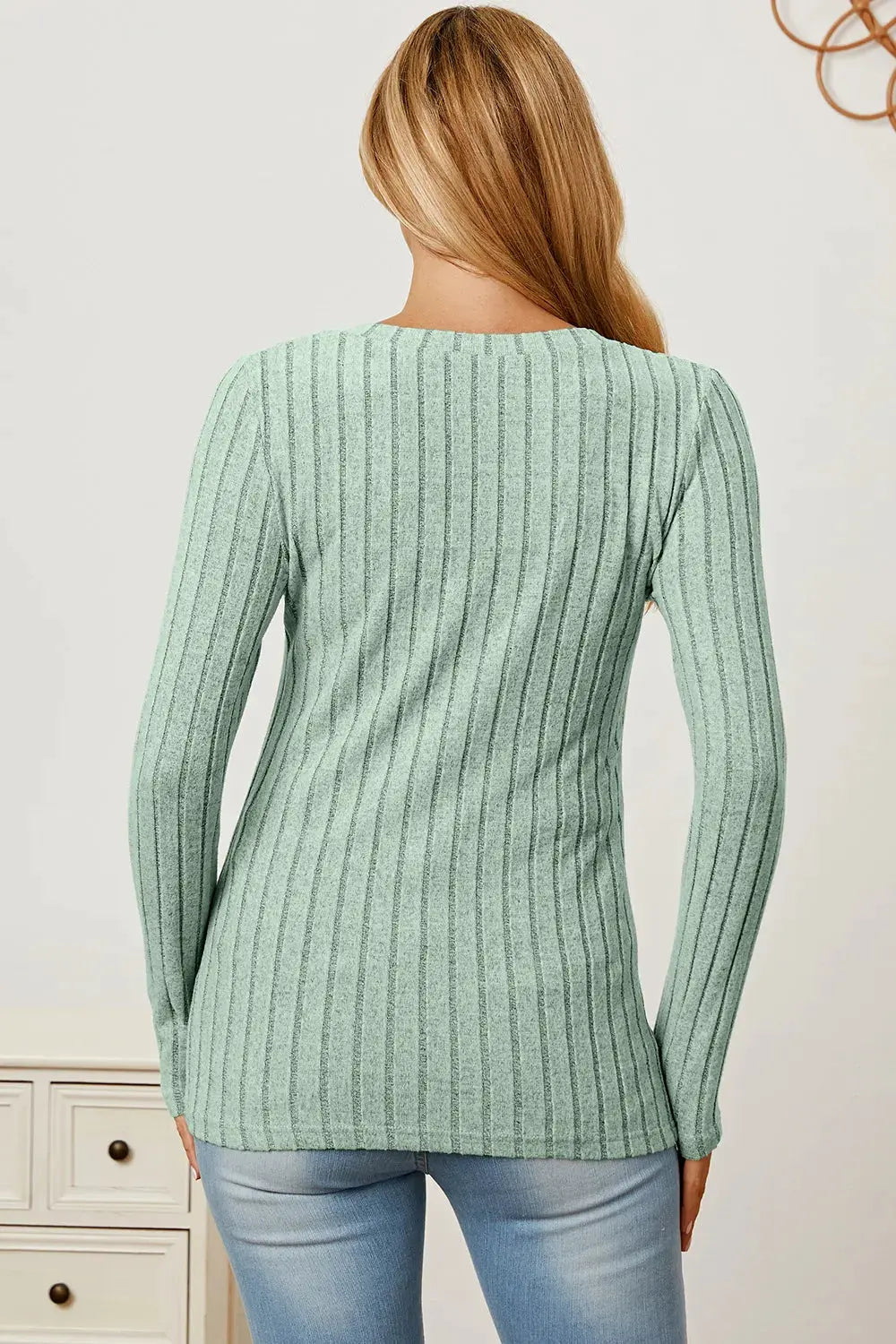 Full Size Ribbed V‑Neck Long Sleeve T‑Shirt | Partner Labels Selection by Partner Label