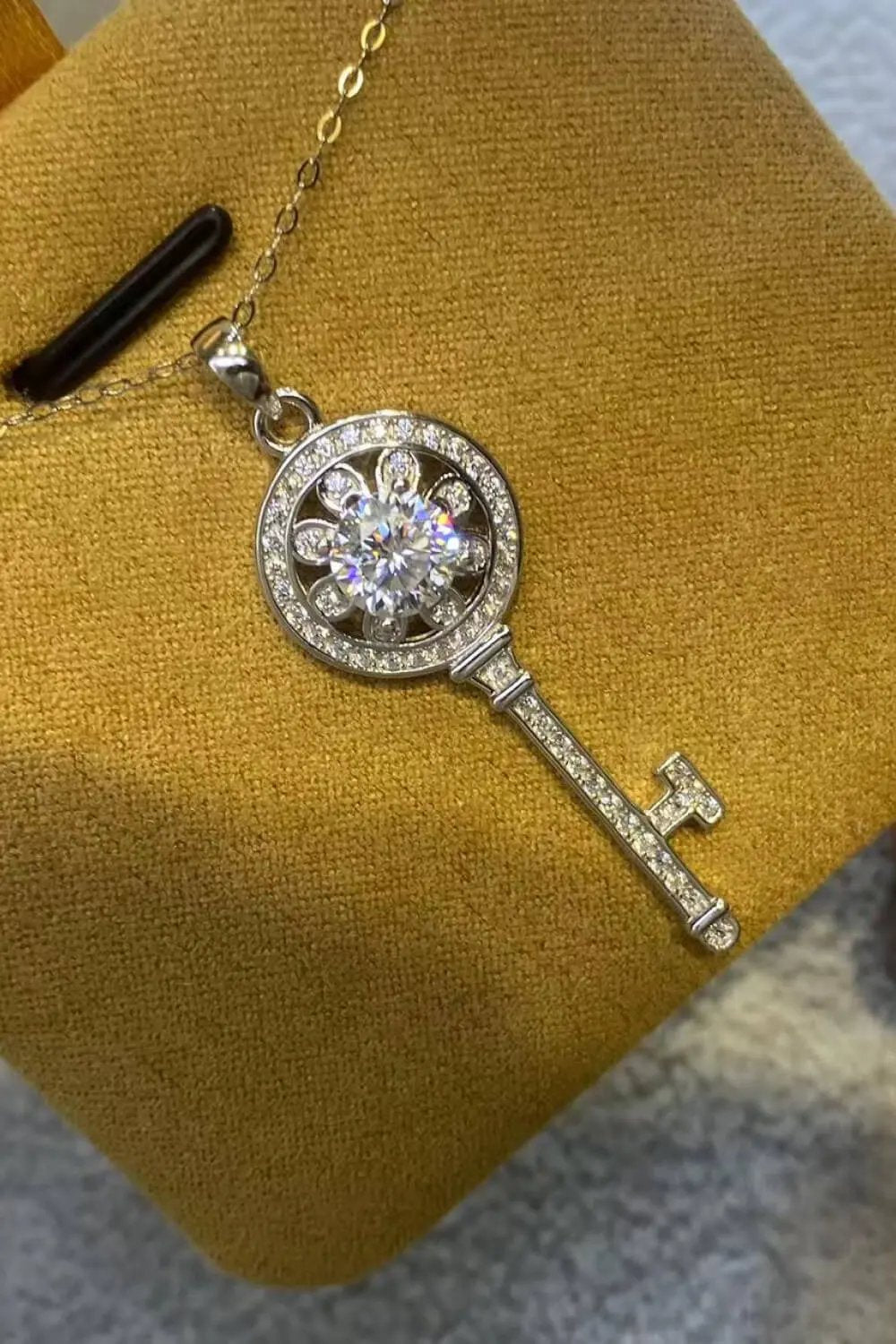 1 Carat Moissanite Platinum-Plated Key Pendant Necklace by Partner Label