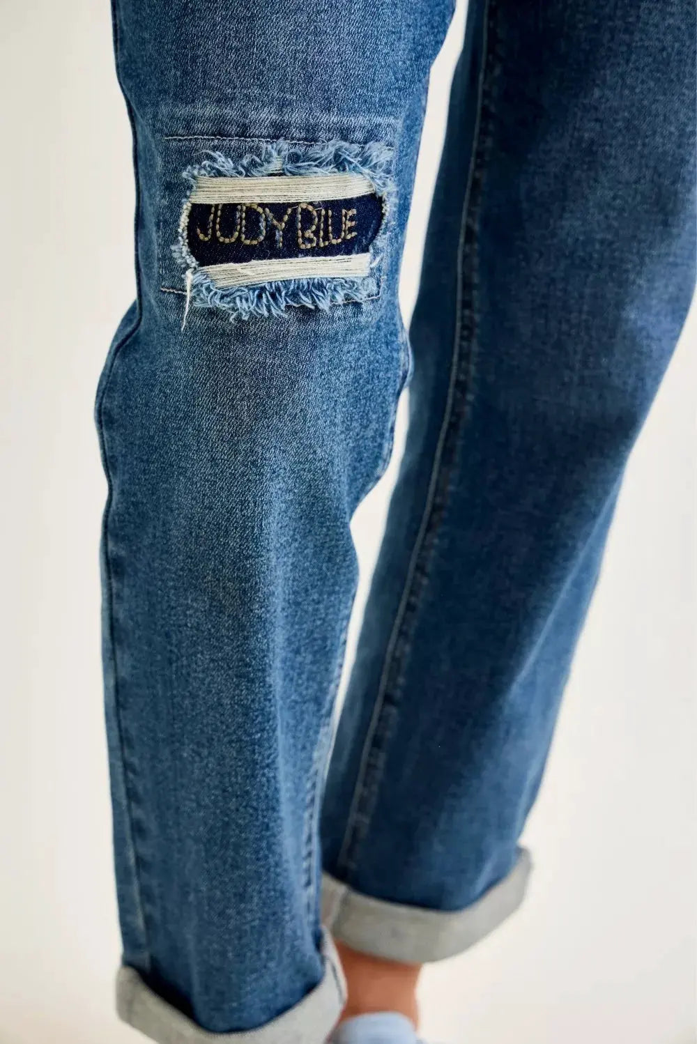 Judy Blue Mid Rise Boyfriend Embroidered Repair Patch Jeans by Judy Blue