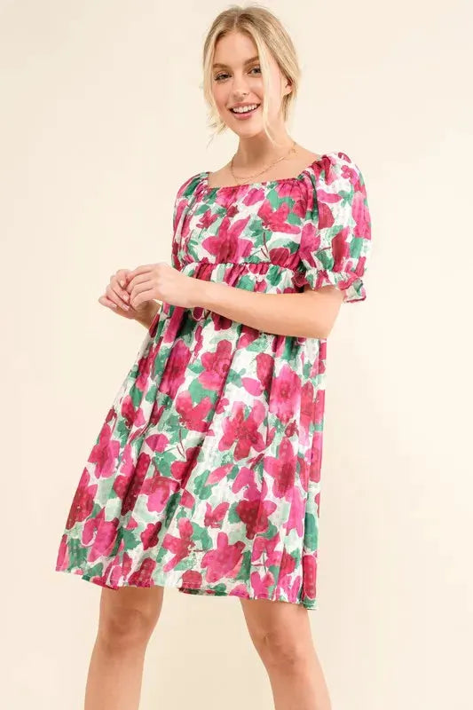 And The Why Smocked Floral Ruffle Short Sleeve Mini Dress by And The Why