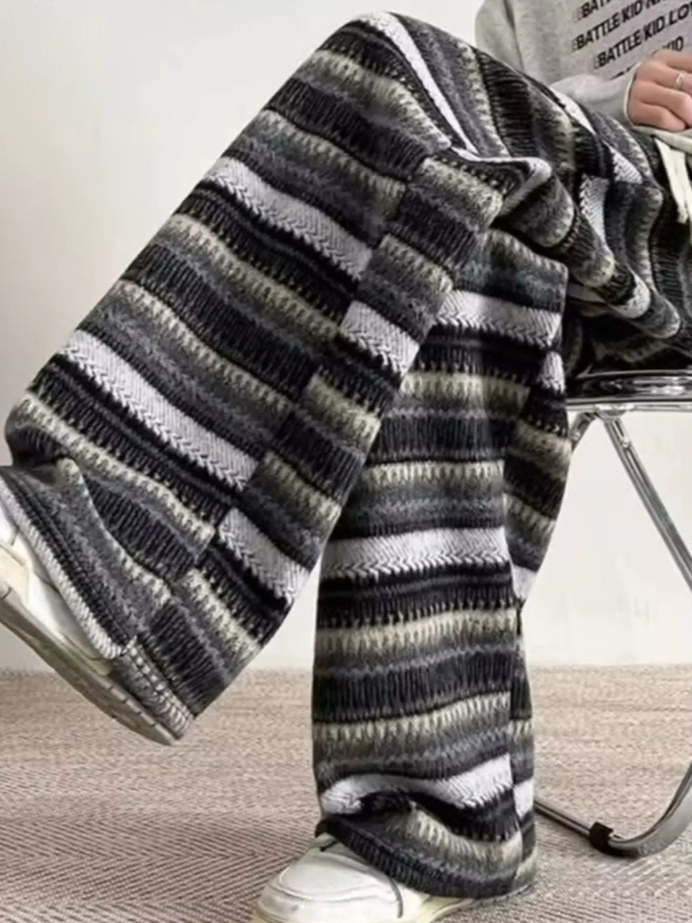 Men's Plus Size Drawstring Striped Wide Leg Pants by Partner Label