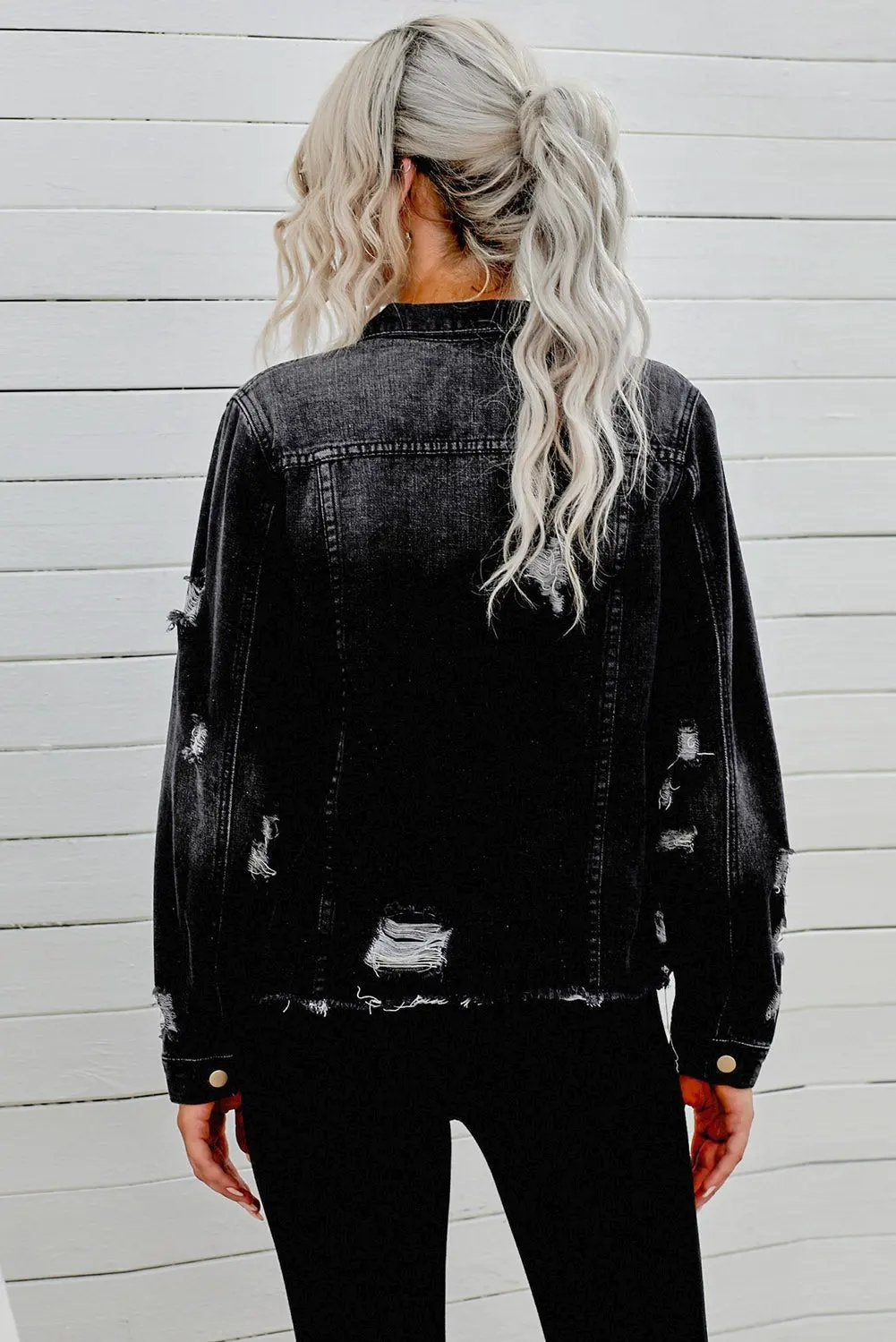 Distressed Raw Hem Buttons Denim Jacket by Partner Label