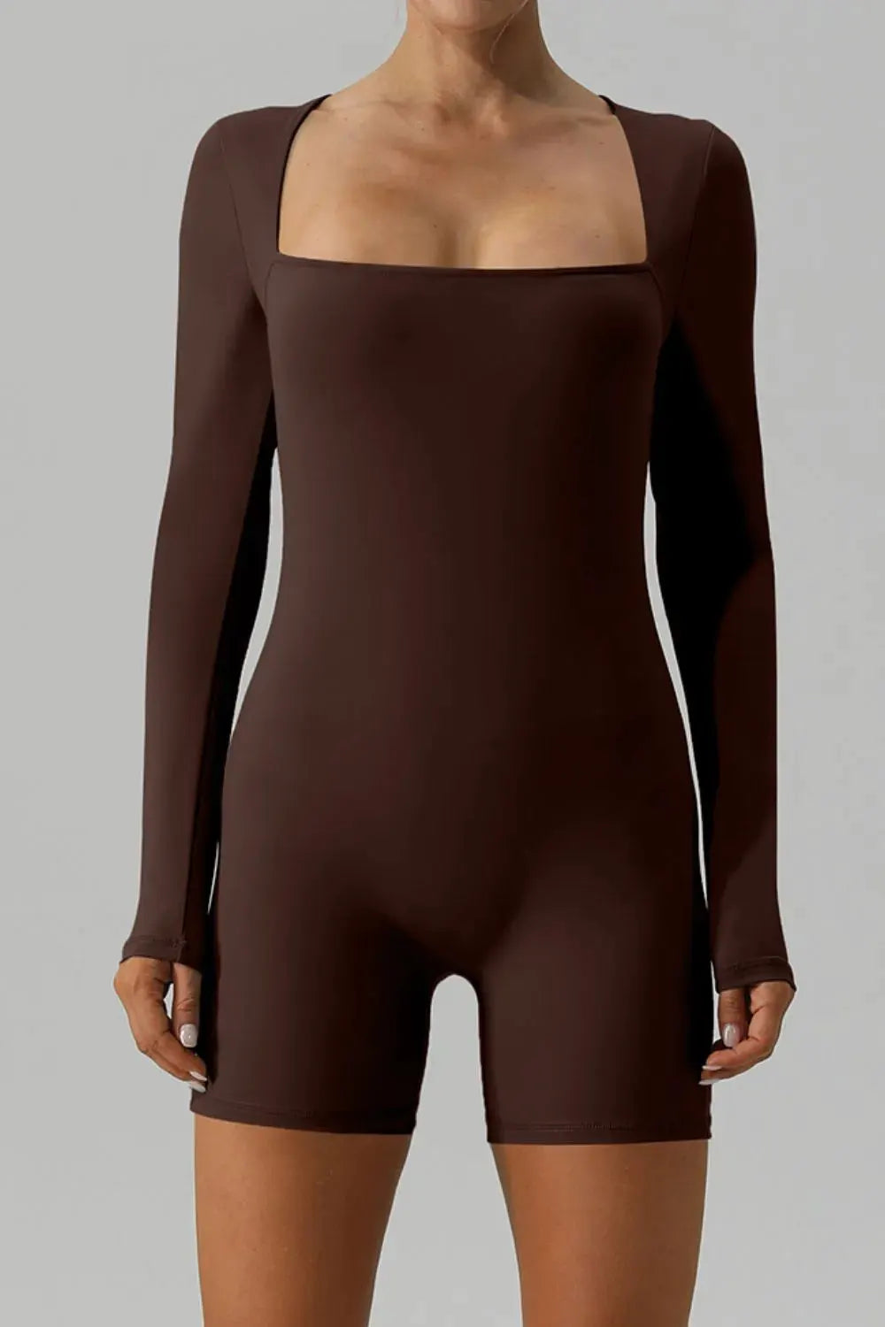 Square Neck Long Sleeve Active Romper by Partner Label