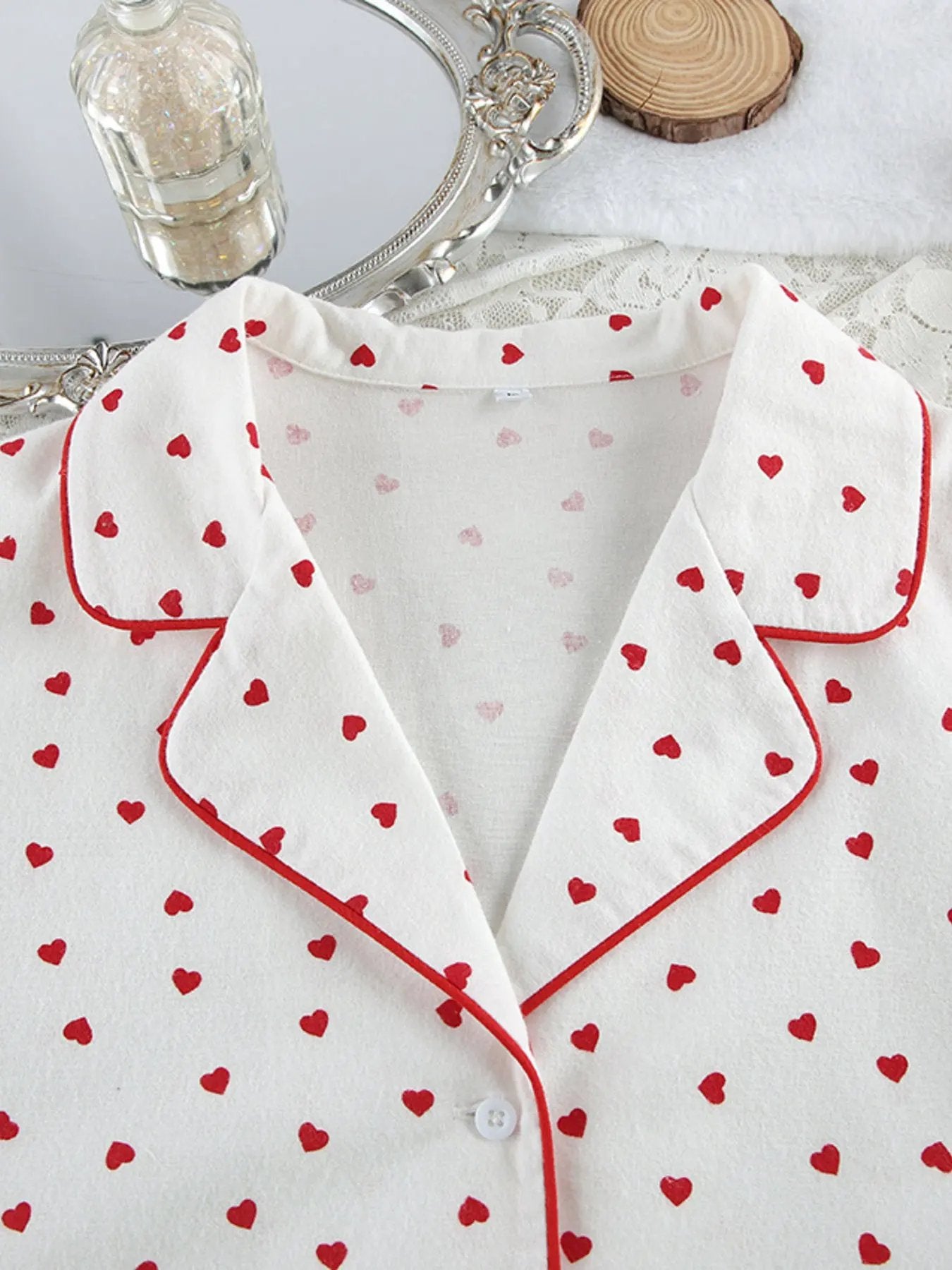 Heart Print Long Sleeve Top and Pants Lounge Set by Partner Label