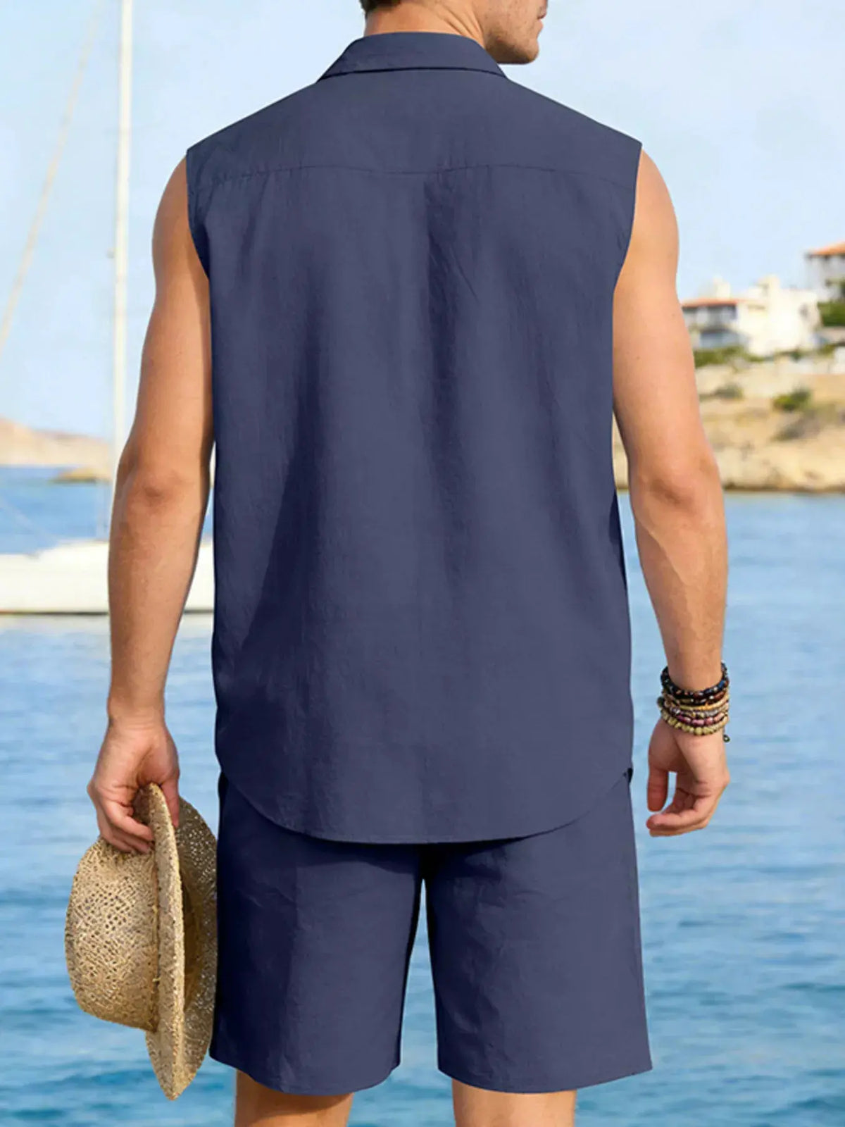 Men's Full Size Button Up Sleeveless Top and Shorts Plus Size by Trendsi