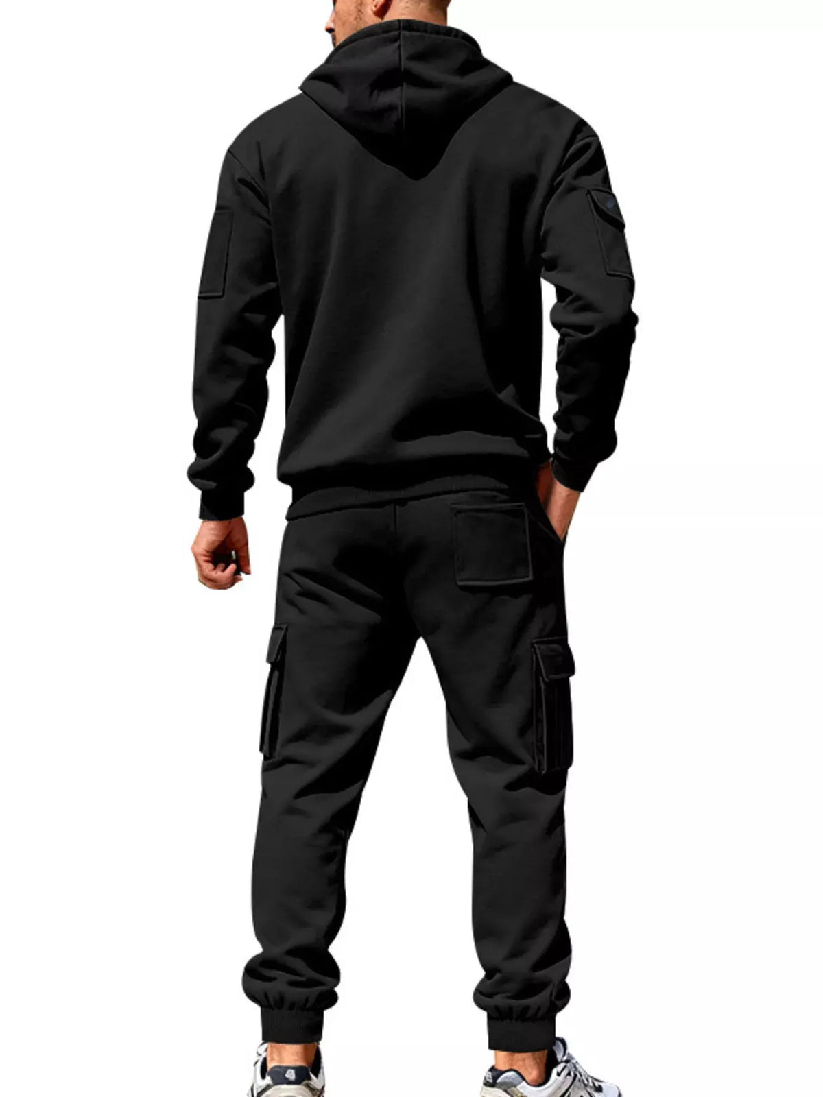 Men's Plus Size Casual Zip-Up Hoodie and Cargo Pants Set by Partner Label