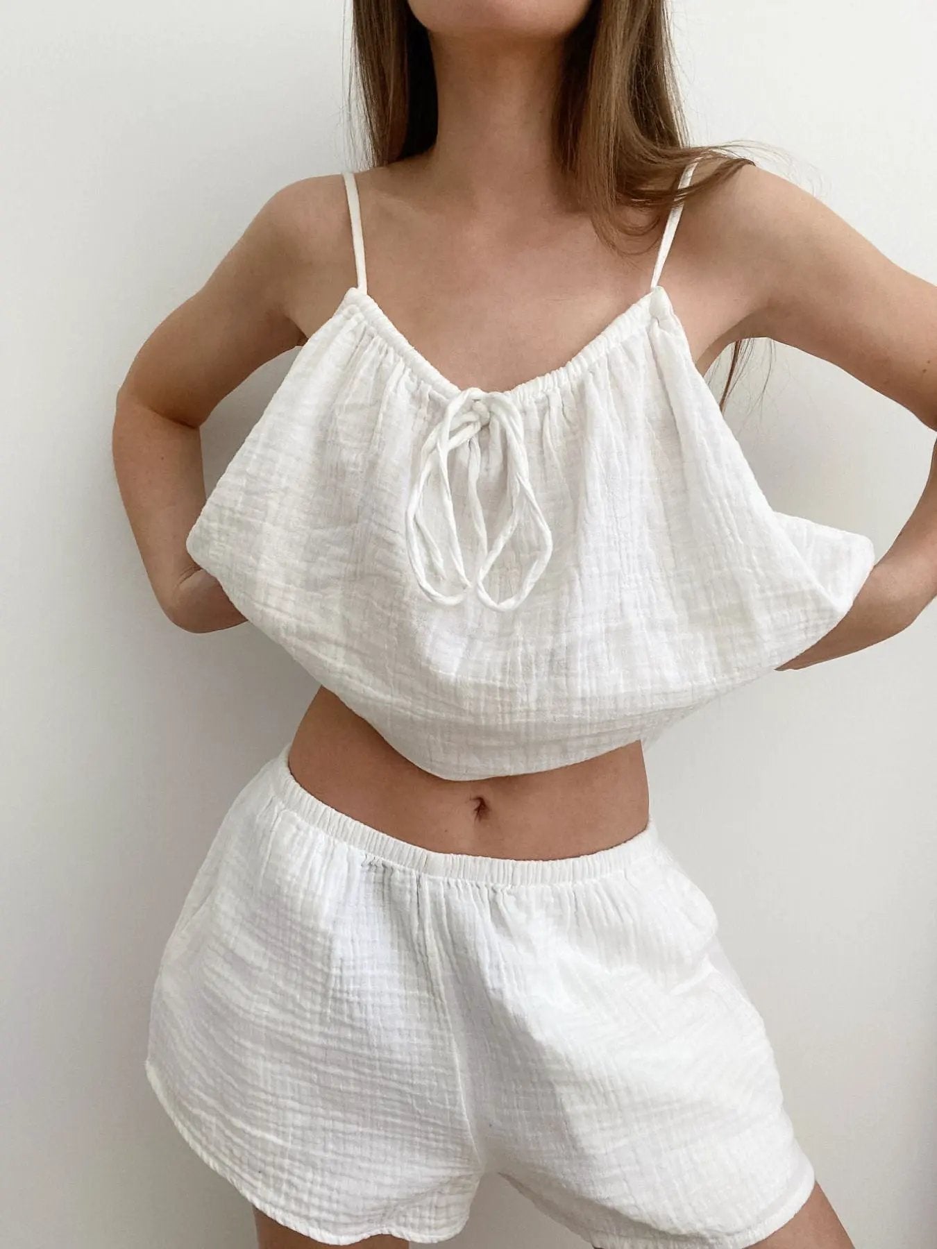 Tie Front Relaxed Fit Cami and Shorts Set by Partner Label