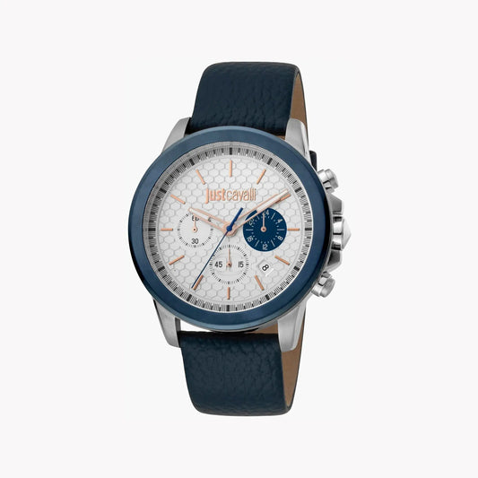 Just Cavalli Men's Blue Leather Watch, Silver Dial | Jc1g140l0045 by JUST CAVALLI