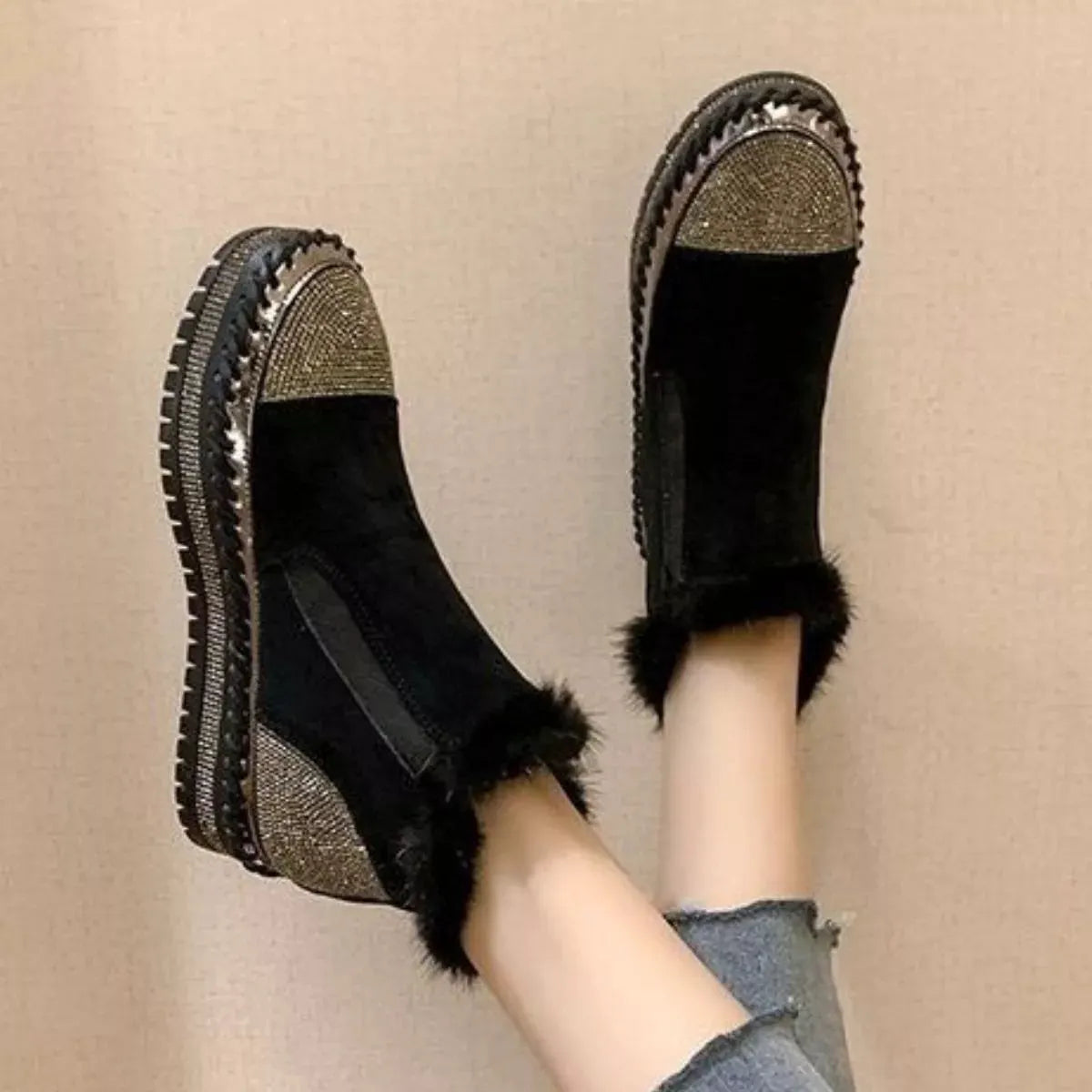 Rhinestone Platform Ankle Boots by Partner Label