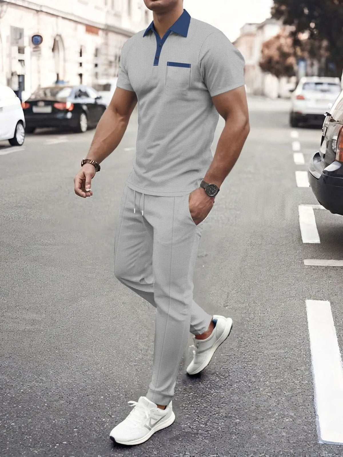 Men's Full Size Short Sleeve Polo and Pants Set Plus Size by Trendsi