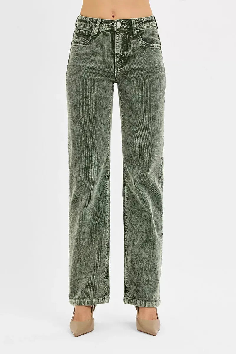 RISEN Tummy Control Mid Rise Straight Leg Corduroy Pants by RISEN