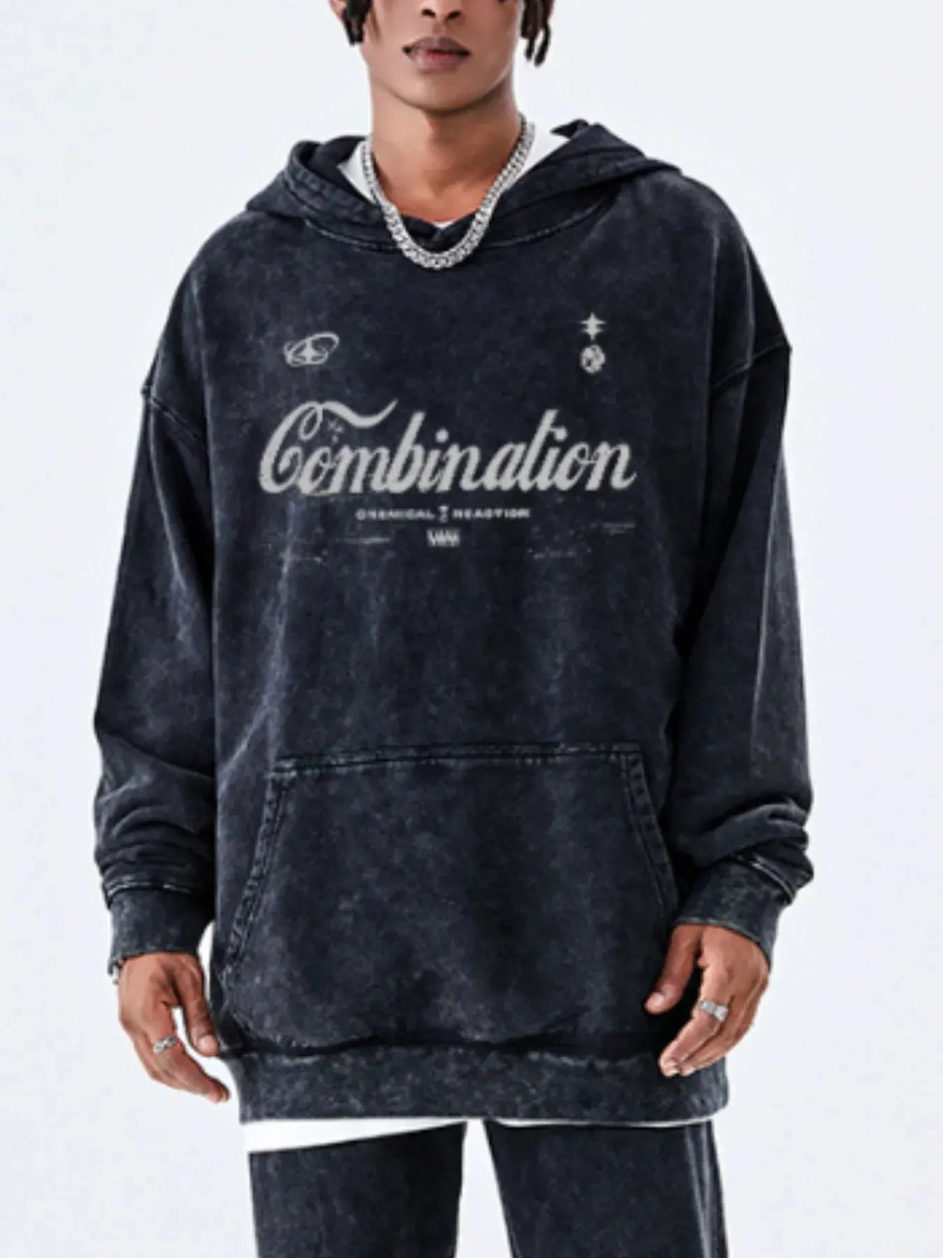 Men's Letter Washed Kangaroo Pocket Hoodie by Partner Label