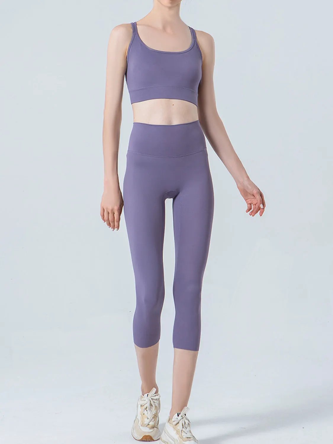 Wide Waistband Cropped Sports Leggings by Partner Label