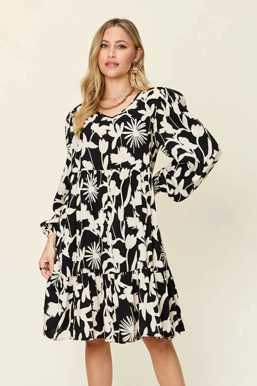 Double Take Full Size Printed Ruffle Hem Dress with Pocket by Double Take