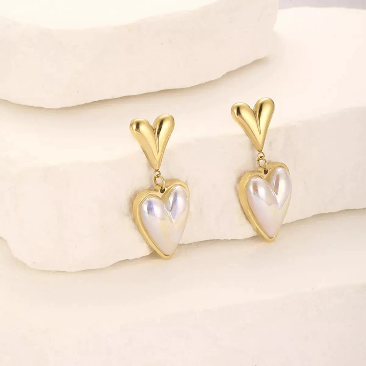 Heart-Shaped Pearl Drop Earrings by Partner Label