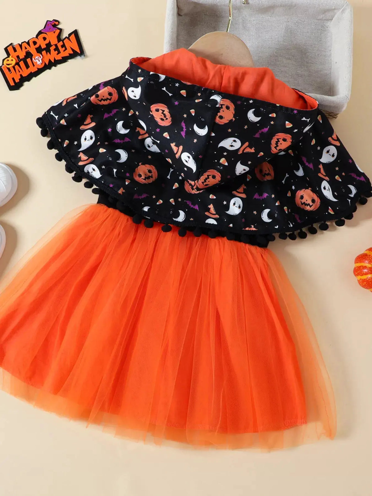 Children's Halloween Ghost Graphic Dress and Hooded Cape Set by Trendsi