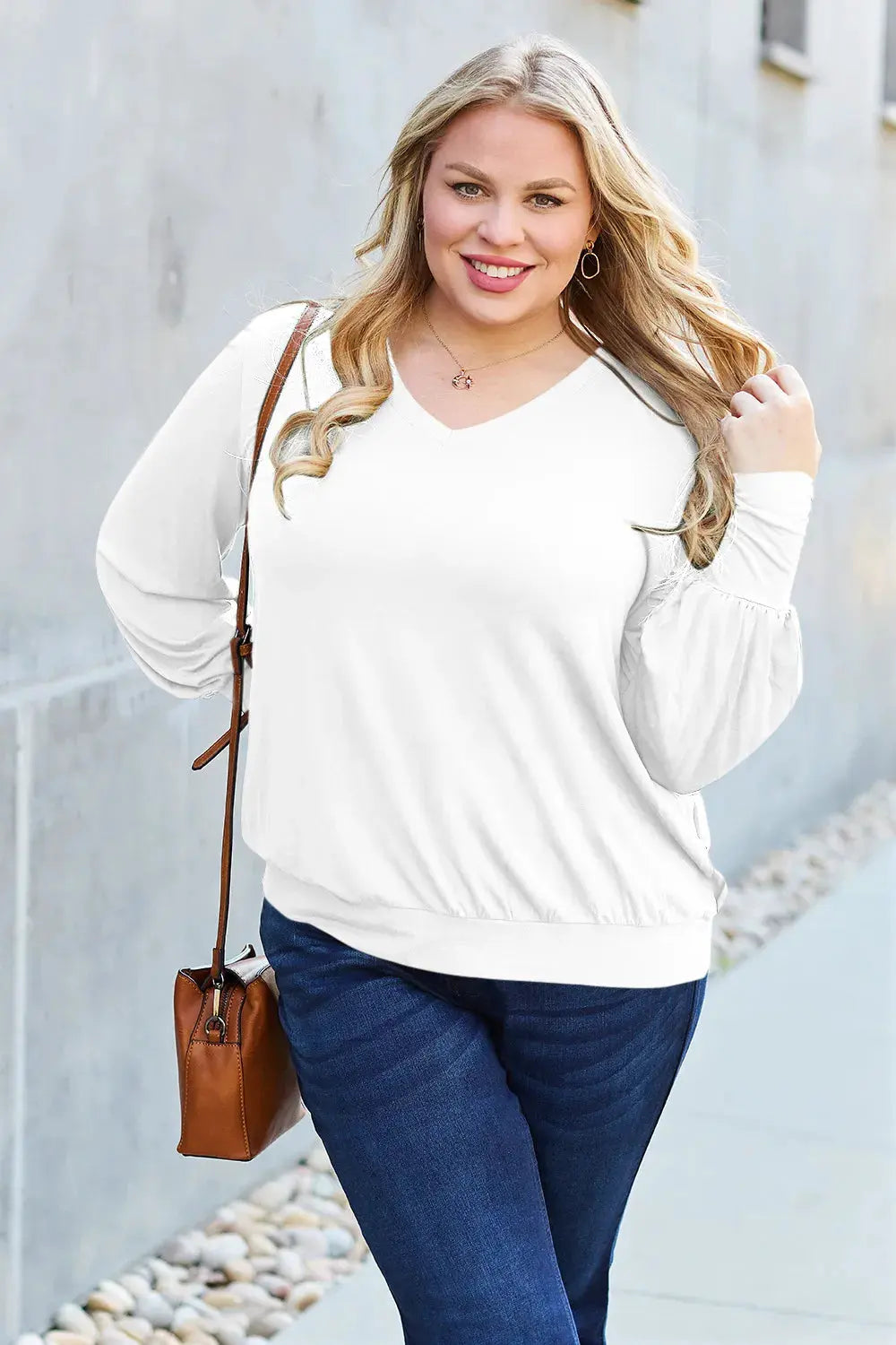Basic Bae Full Size V-Neck Lantern Sleeve Top by Basic Bae