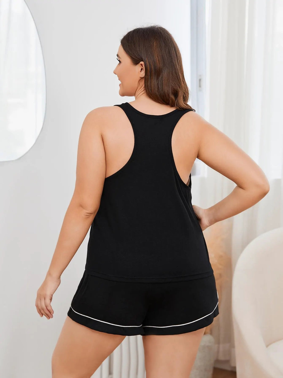 Plus Size Contrast Piping Racerback Tank and Shorts Lounge Set by Partner Label
