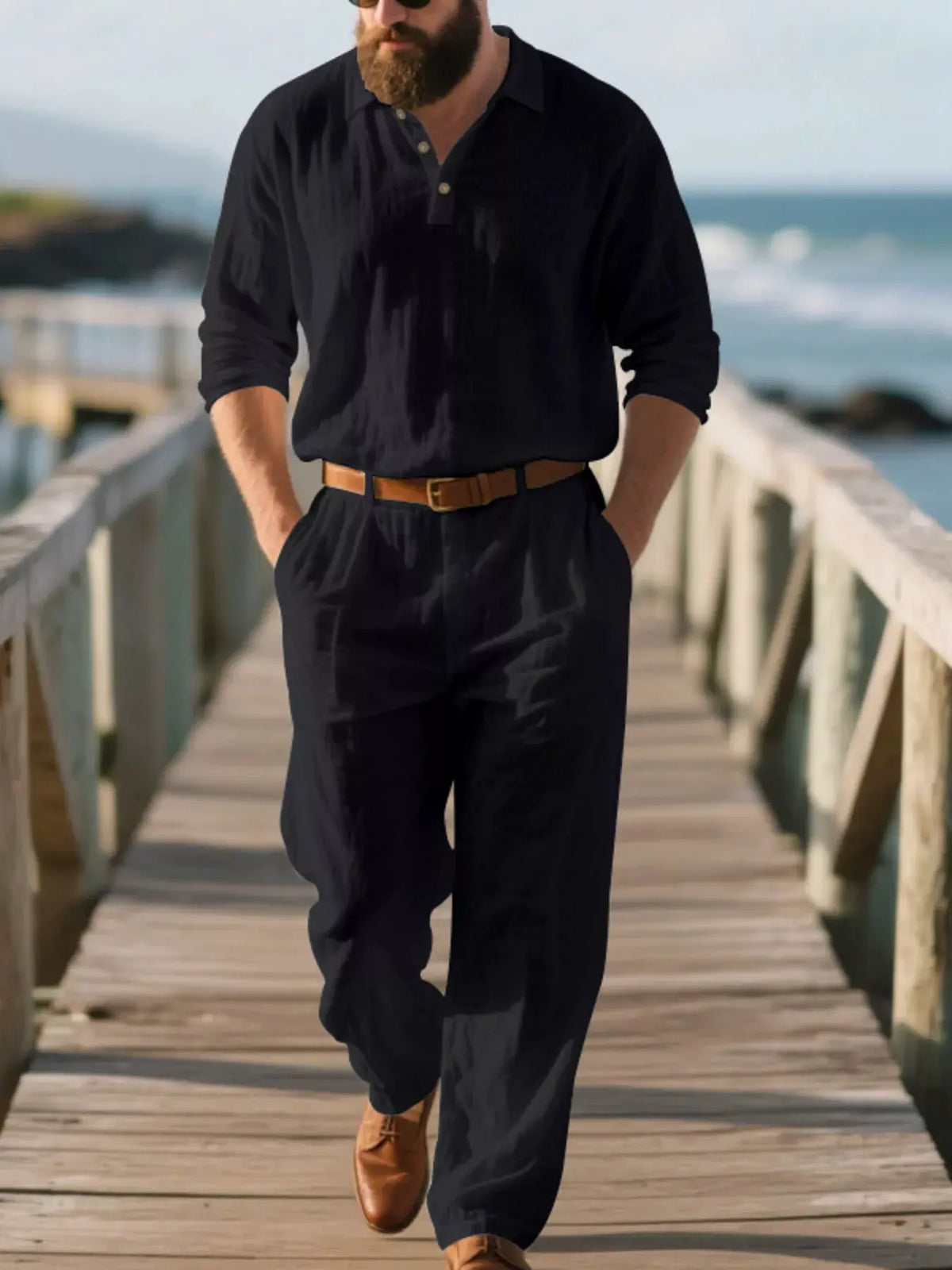 Men's Full Size Long Sleeve Top and Pants Set Plus Size by Trendsi