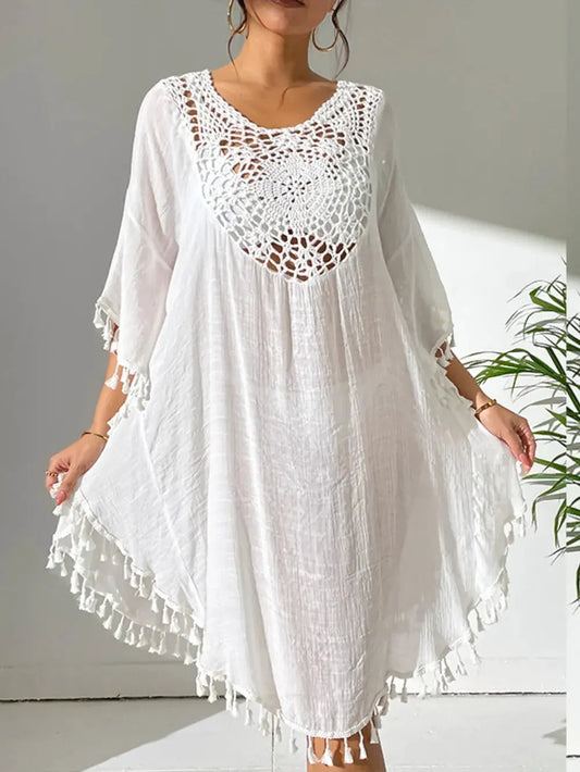 Tassel Cutout Scoop Neck Cover-Up Dress by Partner Label