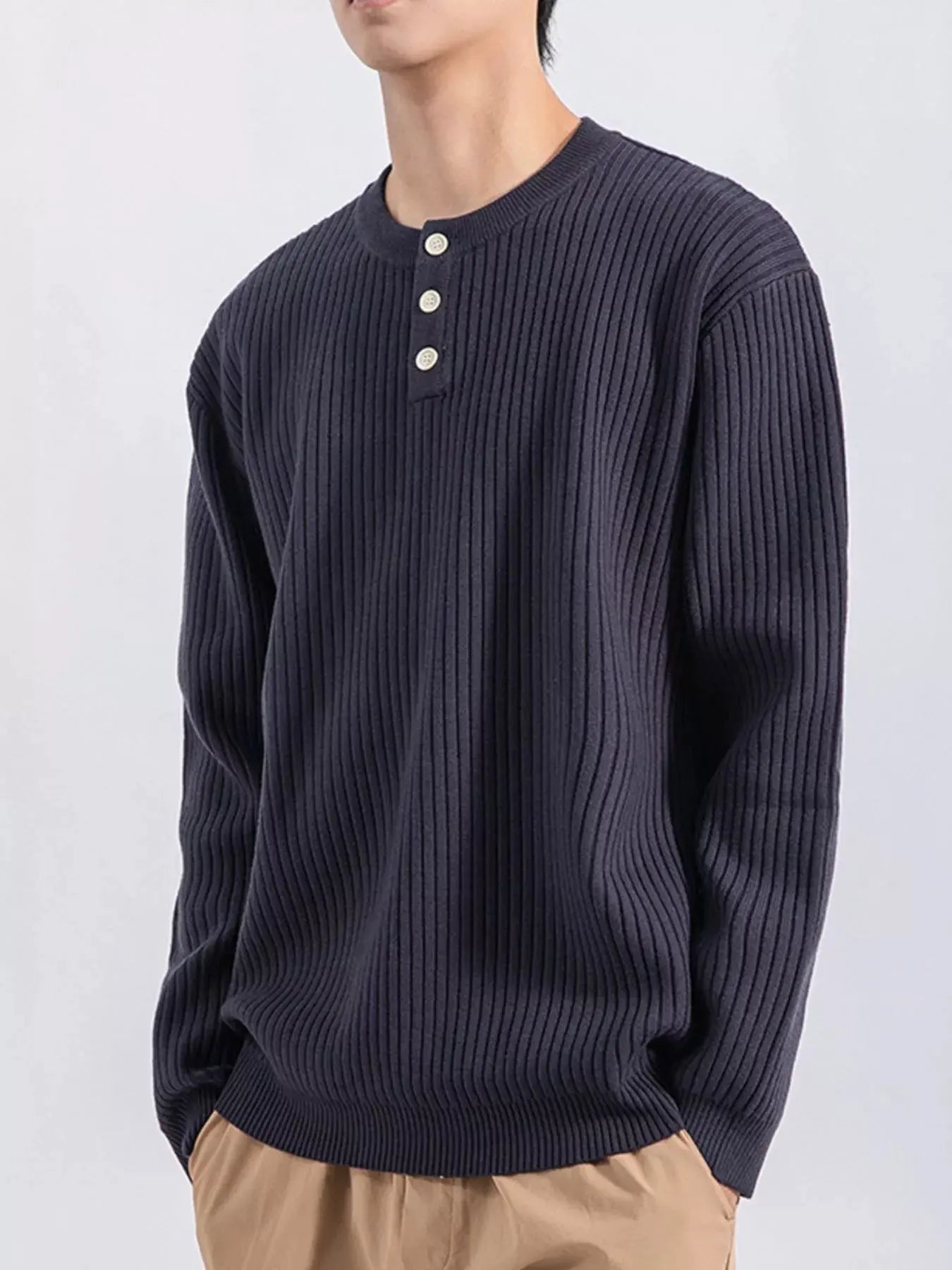 Men's Plus Size Ribbed Button Detail Knit Top by Partner Label