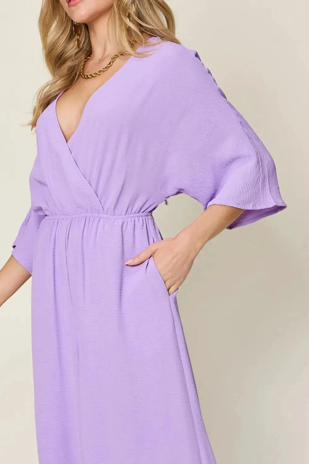 Double Take Full Size Surplice Wide Leg Jumpsuit with Pockets by Double Take