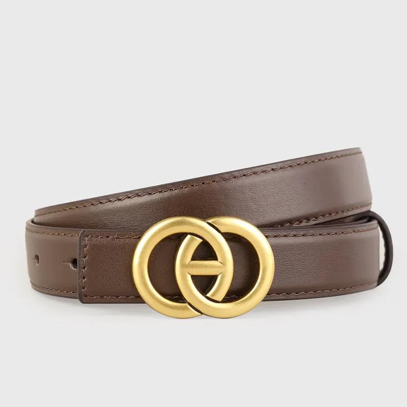 Double Circle Buckle Leather Belt by Trendsi