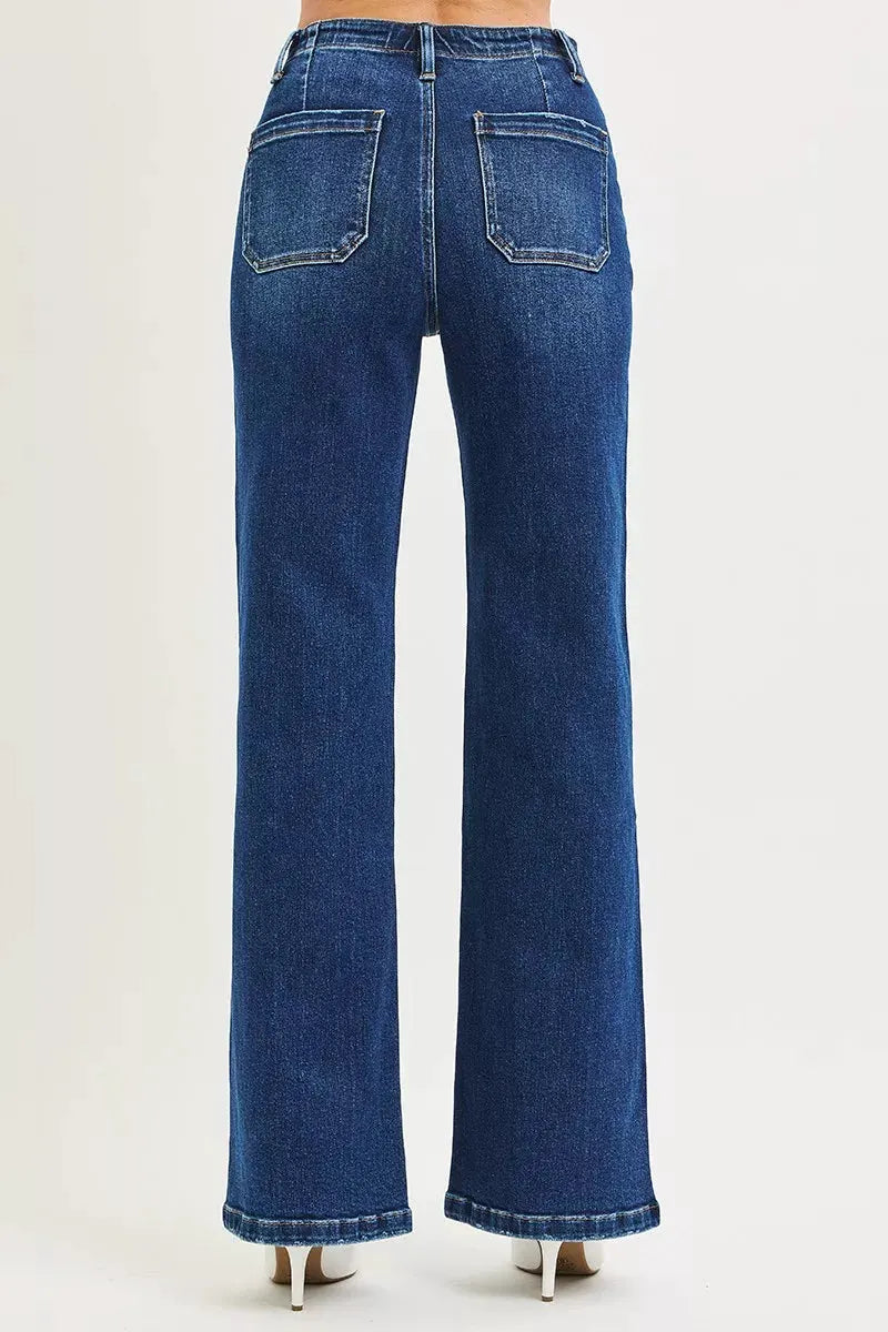 RISEN Full Size High Rise Wide Leg Jeans with Front Tie Detail Plus Size by RISEN