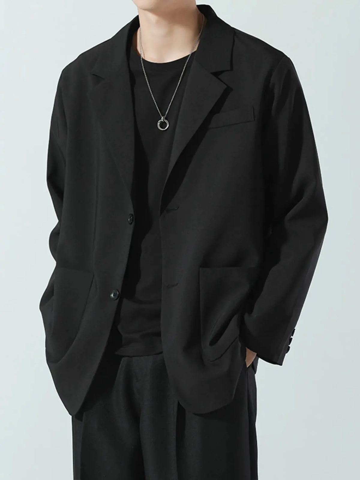 Men's Full Size Lapel Collar Long Sleeve Blazer Plus Size by Trendsi