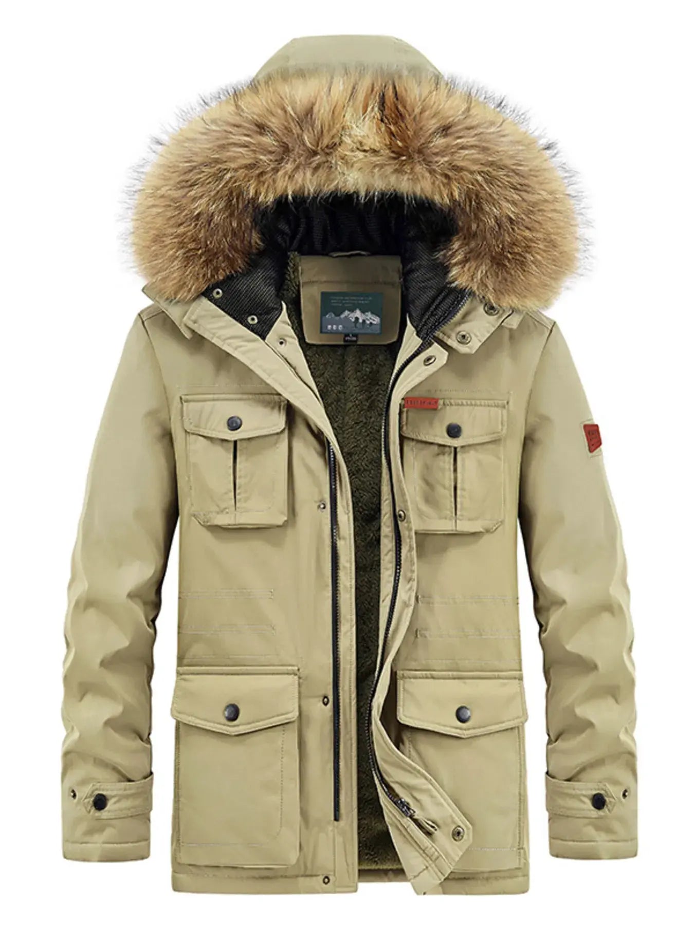 Men's Plus Size Fur Hooded Warm Winter Coat by Partner Label