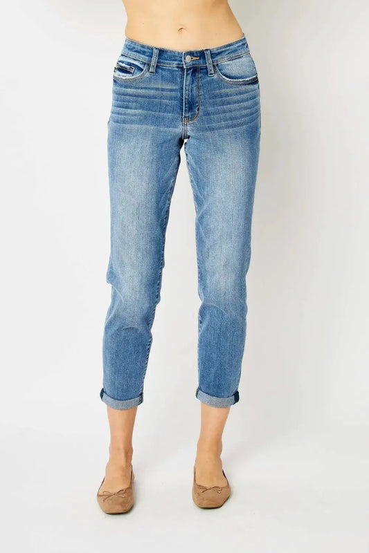 Judy Blue Full Size Cuffed Hem Slim Jeans by Judy Blue