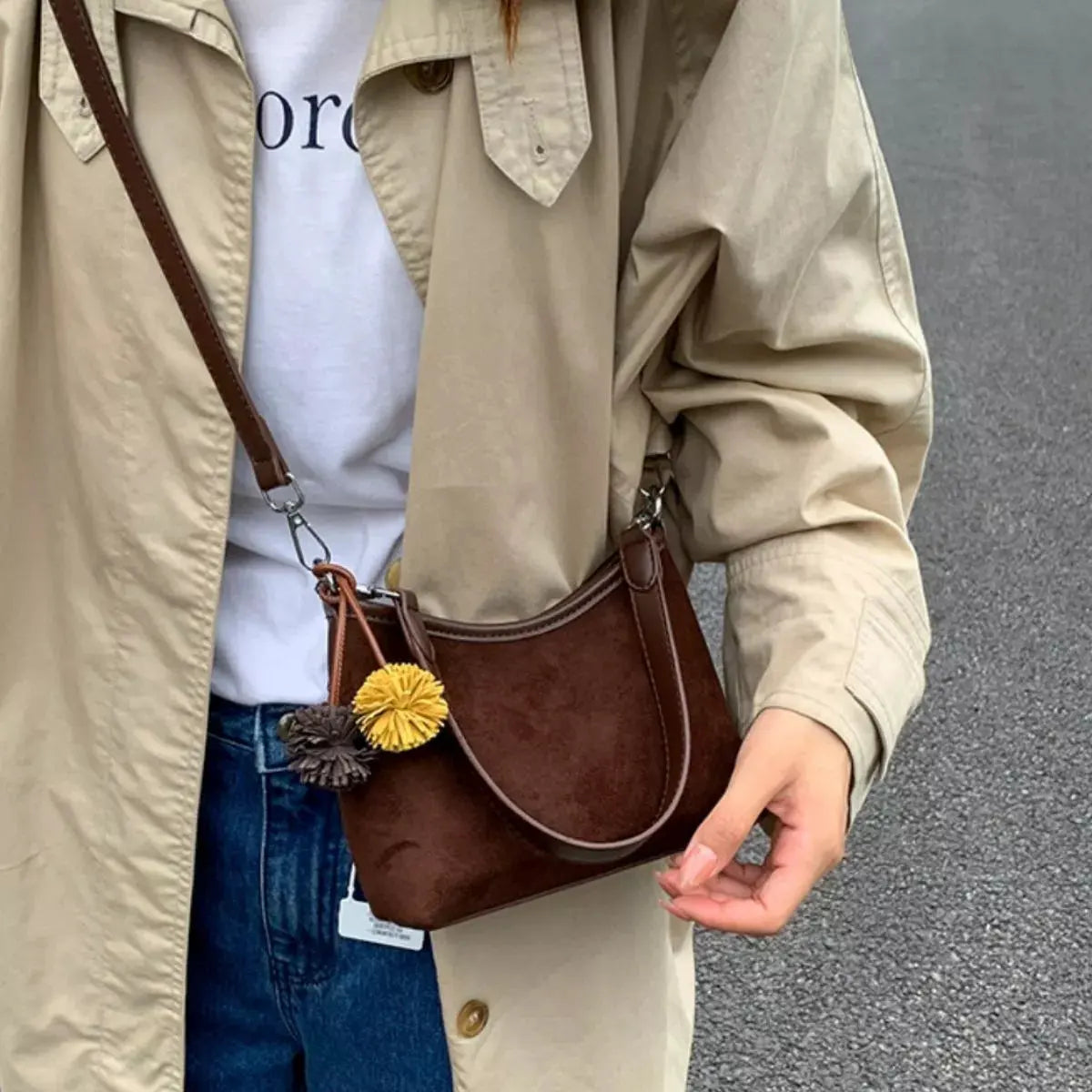 Suede Crossbody Bag with Adjustable Shoulder Strap by Partner Label
