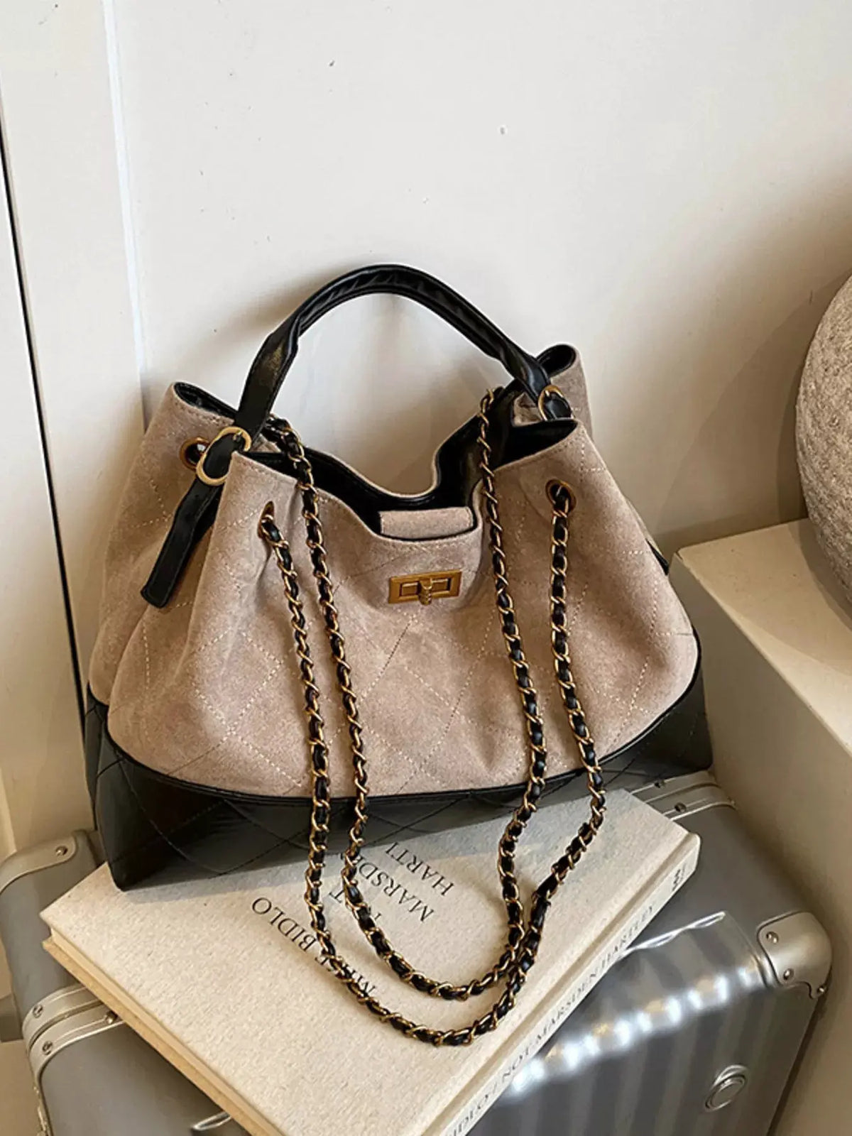 Quilted Leather Chain Strap Crossbody Bag by Partner Label