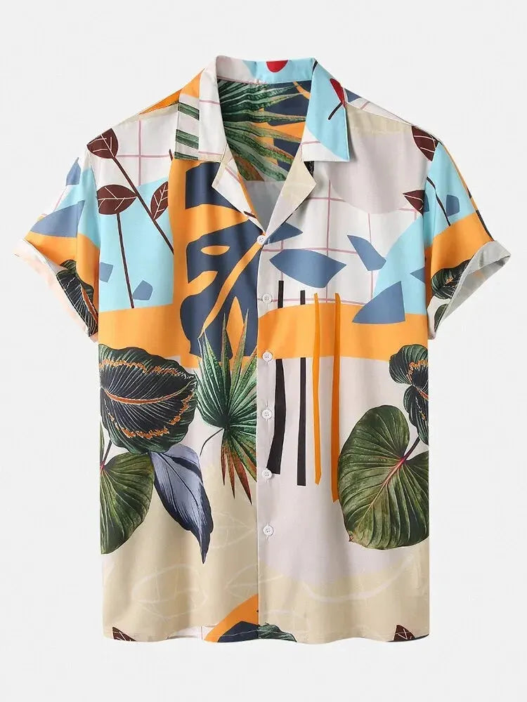 Men's Full Size Printed Short Sleeve Shirt and Shorts Set Plus Size by Trendsi
