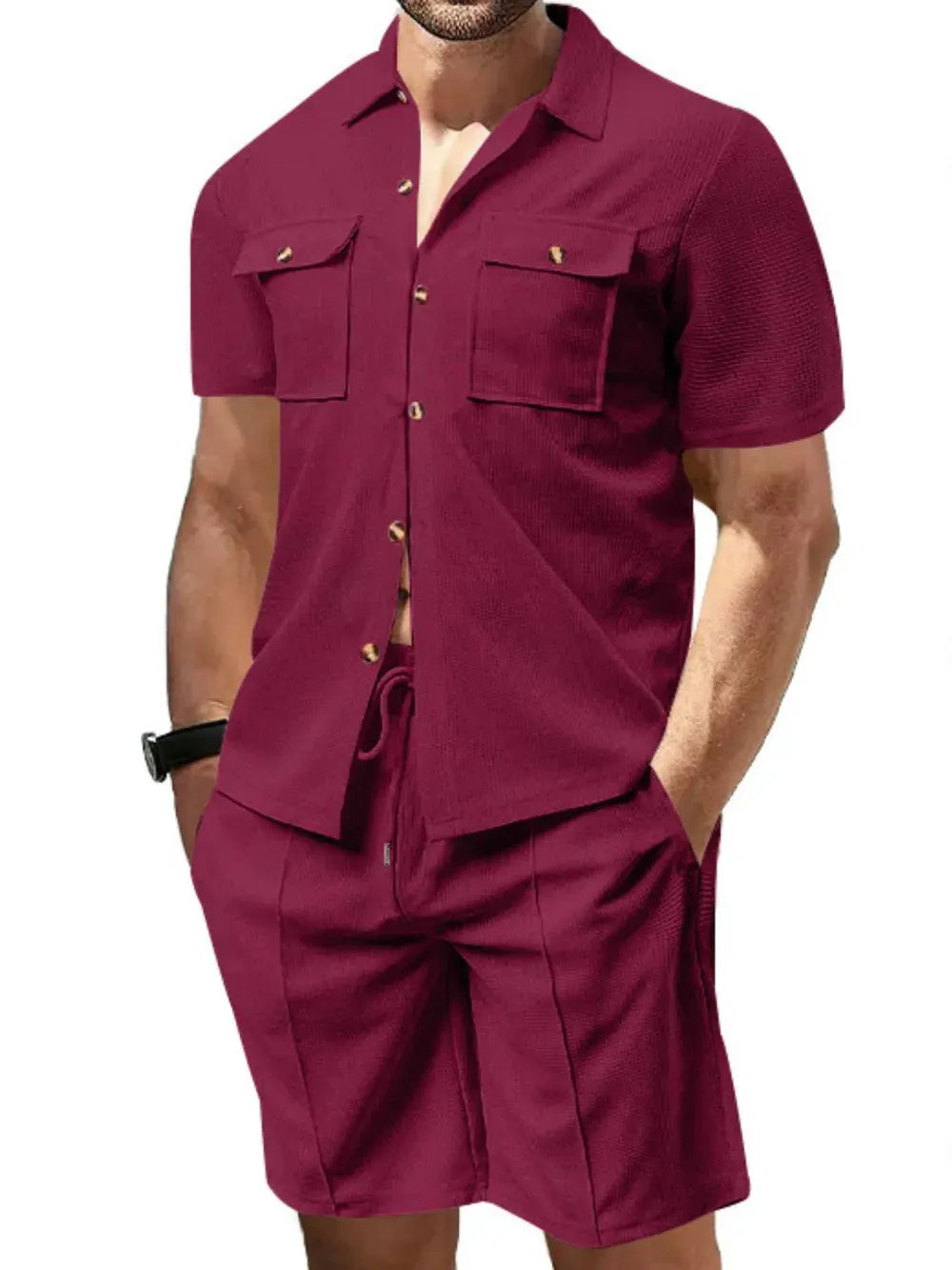 Men's Full Size Button Down Short Sleeve Top and Shorts Set Plus Size by Trendsi
