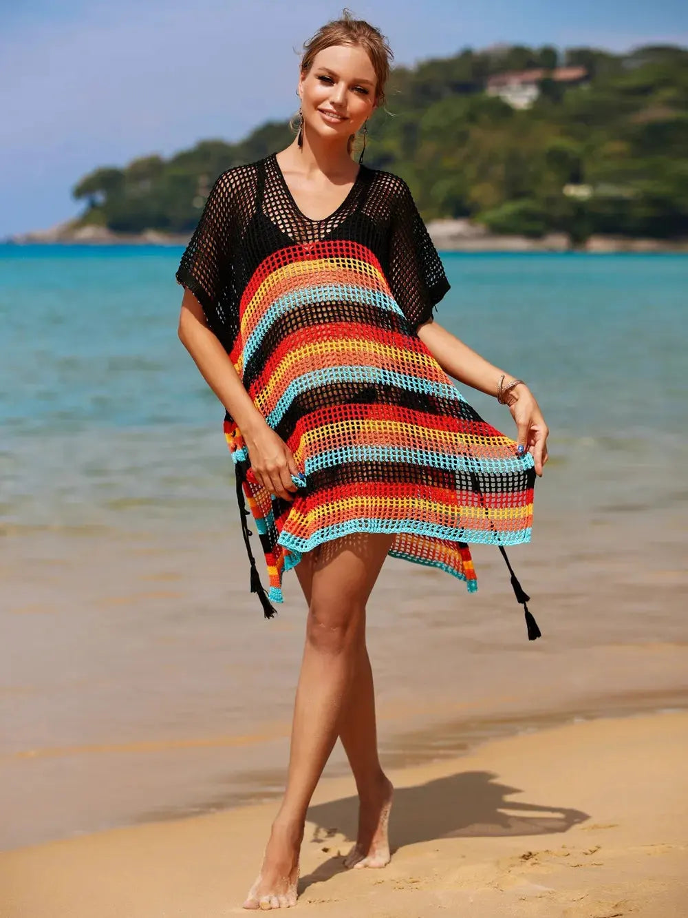 Angel Wings Cutout Striped Cover-Up with Tassel by Partner Labels