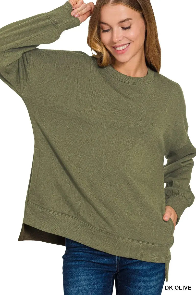 Zenana Fleece Hi-low Boyfriend Sweatshirts with Pockets by Zenana