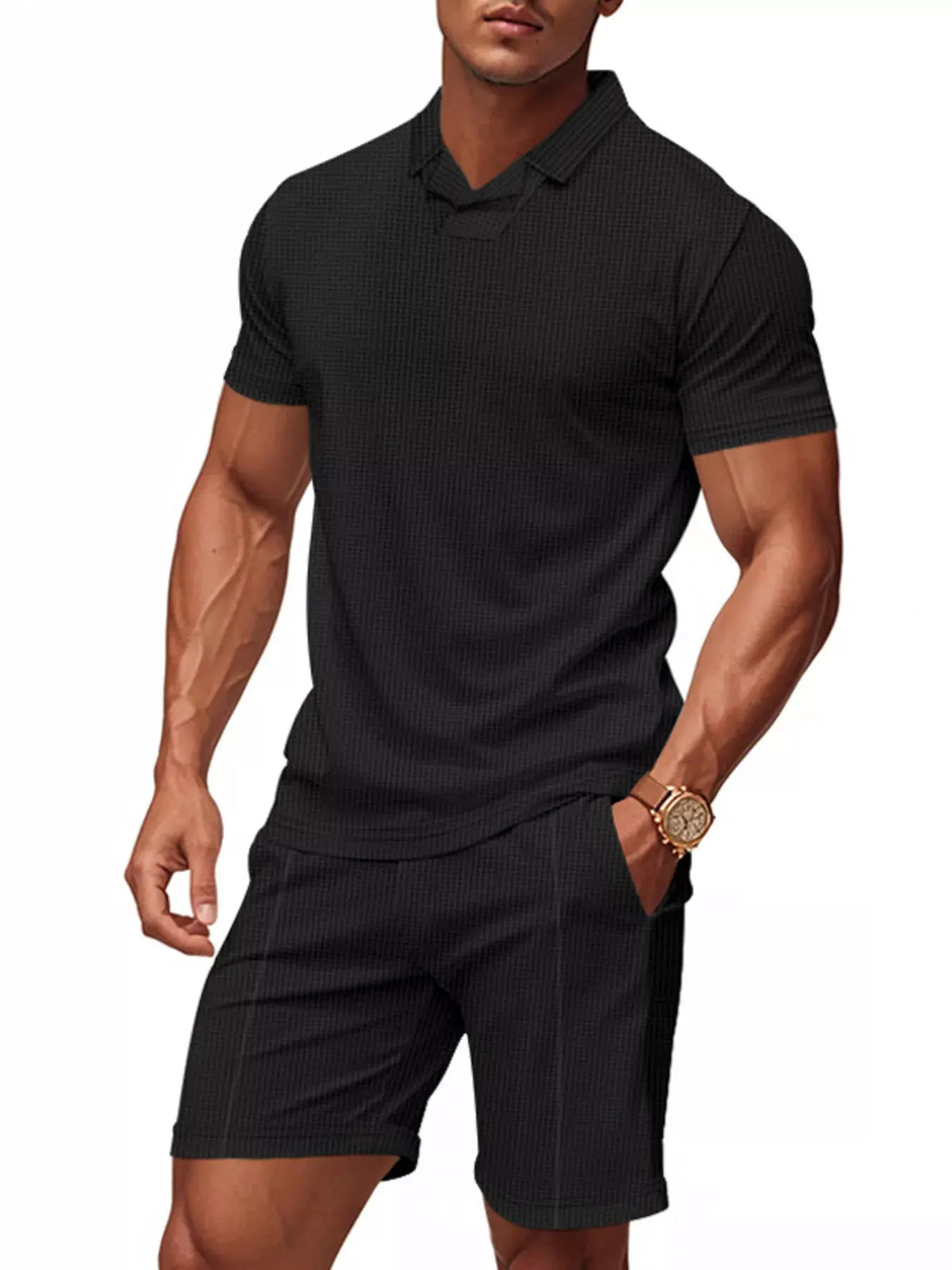 Men's Full Size Casual Short Sleeve Polo and Shorts Set Plus Size by Trendsi