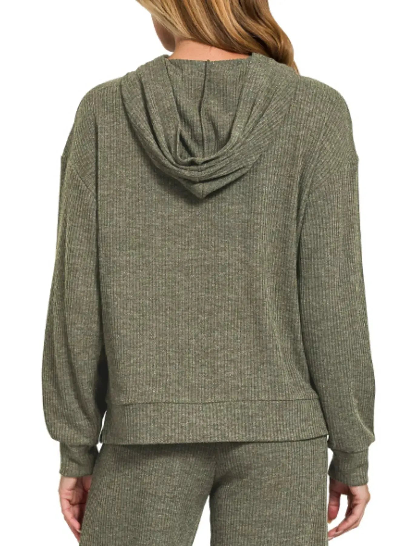Zenana Drop Shoulder Ribbed Crop Hoodie by Zenana