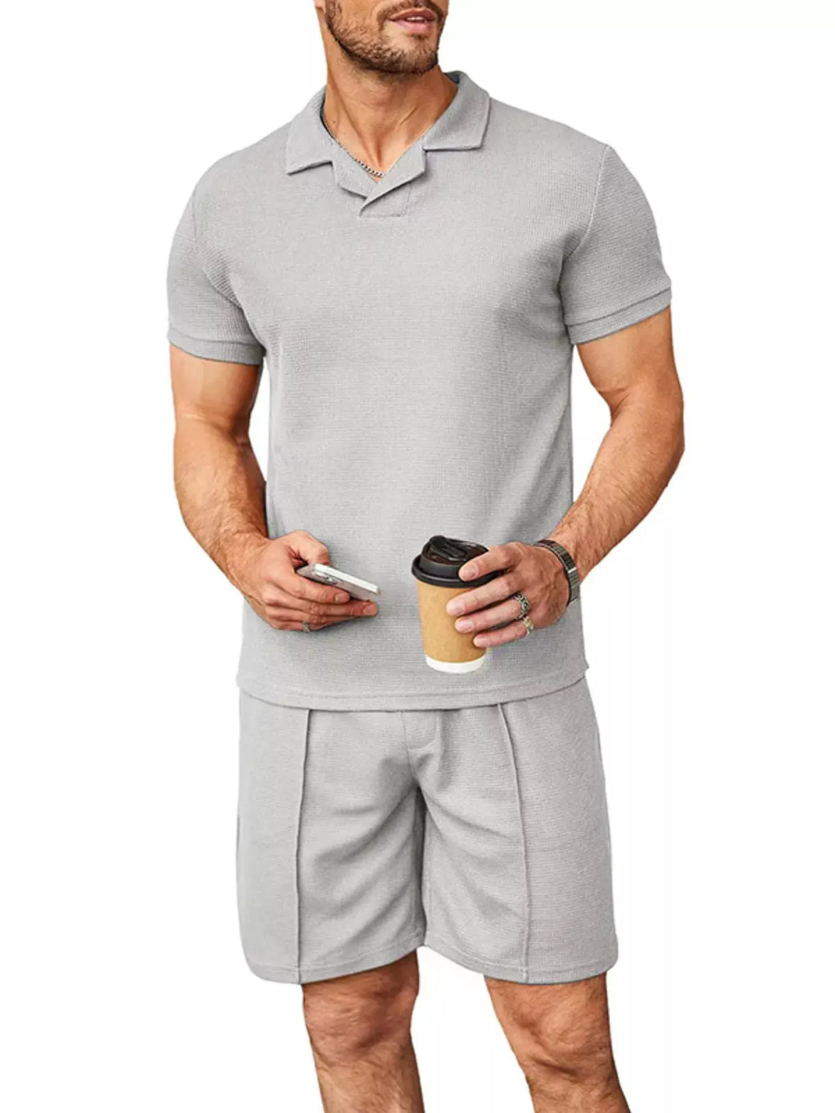 Men's Full Size Casual Short Sleeve Polo and Shorts Set Plus Size by Trendsi