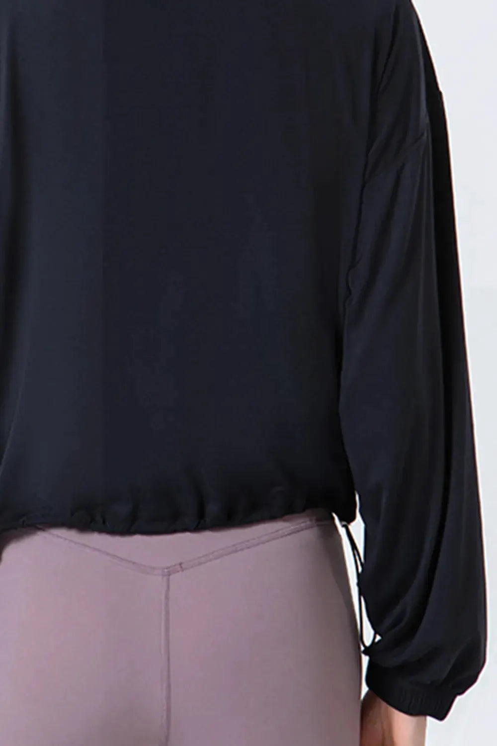 Drawstring Zip Up Dropped Shoulder Active Outerwear by Partner Label