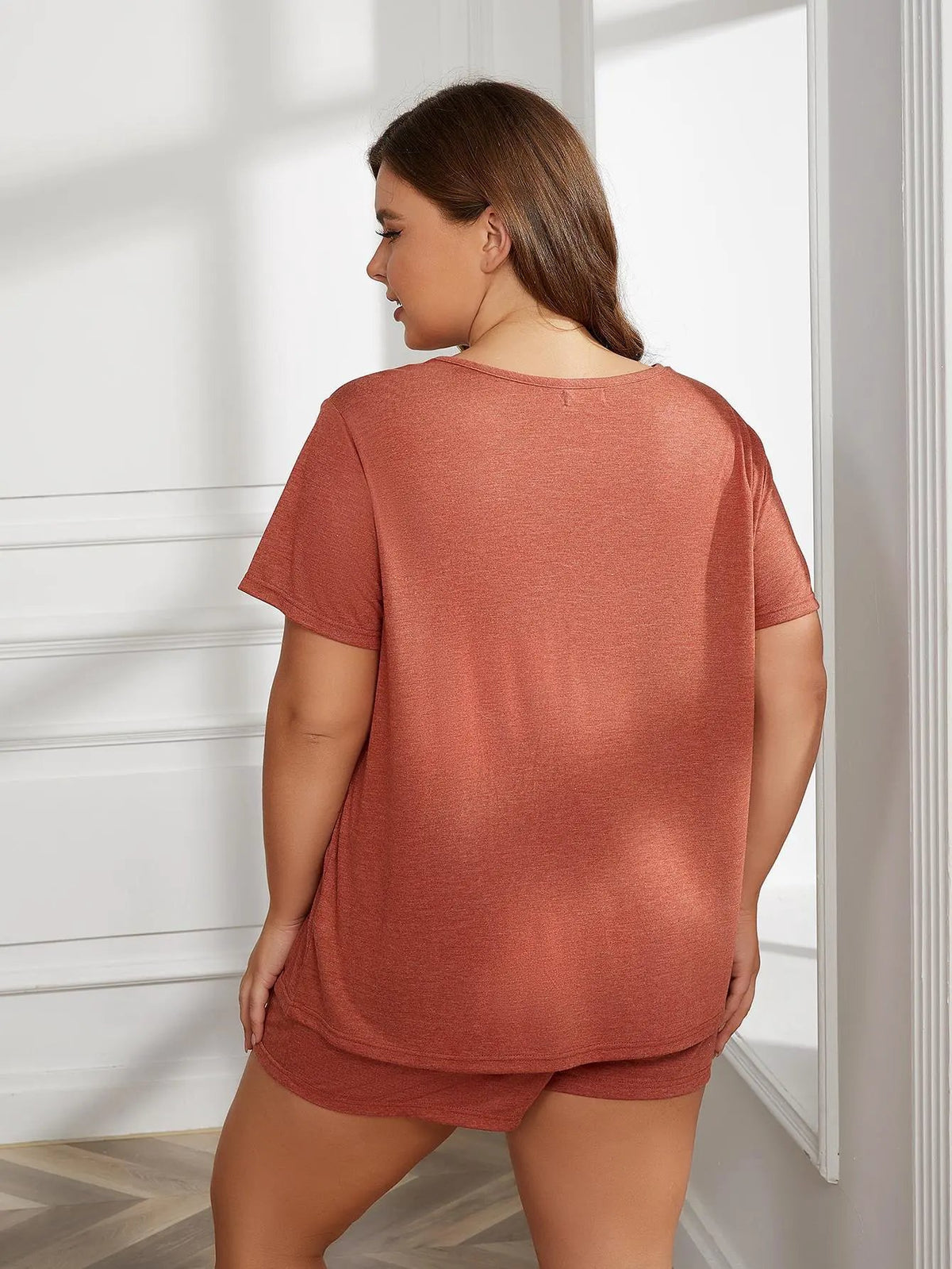 Plus Size Round Neck Short Sleeve Two-Piece Loungewear Set by Partner Label