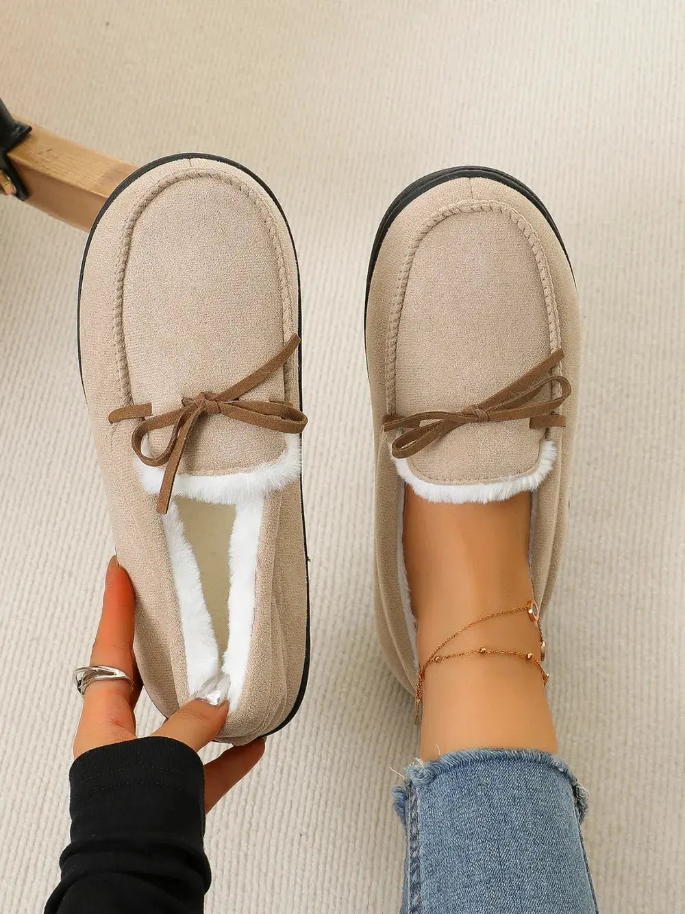 Bow Round Toe Flat Slip-Ons by Partner Label
